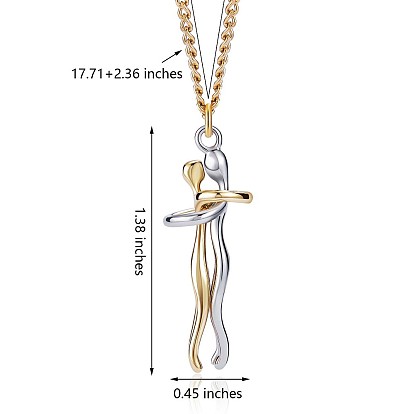 Hug Jewelry, Brass Embrace Couple Pendant Necklace with 316 Surgical Stainless Steel Chains for Valentine's Day