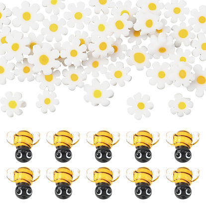 8 бусины лэмпворк ручной работы, 3 D пчелы, с 1нитью из стеклянных бусин миллефиори ручной работы