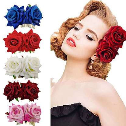 Iron Hair Combs, with Velvet Flower