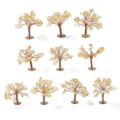 Natural Gemstone Chips Display Decorations, with Golden Plated Brass Wires, Lucky Tree