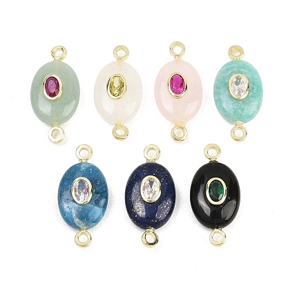 Природный драгоценный камень ссылки, овальный с латунной микропаве и фурнитурой из кубического циркония, золотые, стойки покрытие