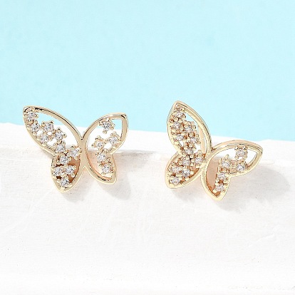 Micro latón allanar aretes de óxido de circonio cúbico, mariposa