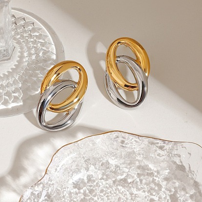 304 двухцветные серьги-гвоздики из нержавеющей стали, овальные