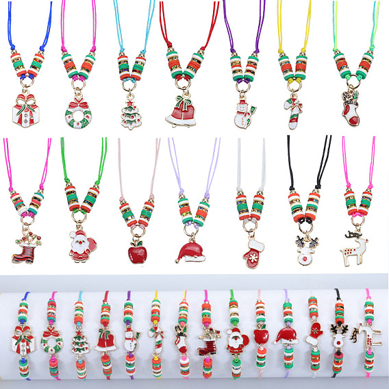 Colorful Christmas Tree & Santa Claus Bracelet and Necklace Set for Kids