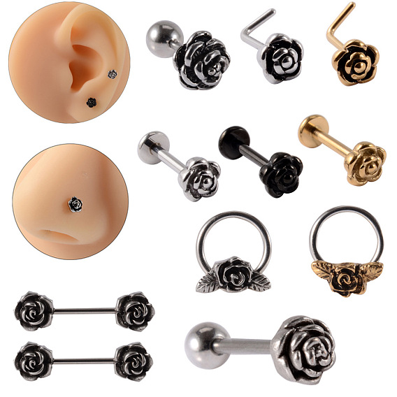 Цветок розы 304 лабреты из нержавеющей стали с внутренней резьбой