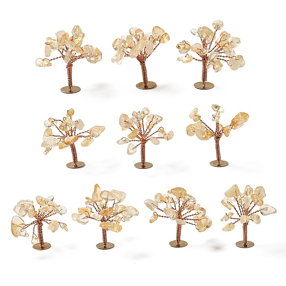 Natural Gemstone Chips Display Decorations, with Golden Plated Brass Wires, Lucky Tree