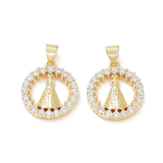 Rack Plated Brass Pendants, with Cubic Zirconia, Long-Lasting Plated, Lead Free & Cadmium Free, Round