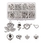 8 Style Tibetan Style Alloy Pendants, Heart & Arrow through Heart & Rose Flower & Heart with Word & Heart with Flower