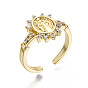 Brass Micro Pave Clear Cubic Zirconia Cuff Rings, Open Rings, Nickel Free, Oval with Human