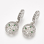Alloy European Dangle Charms, with Rhinestone, Large Hole Pendants, Flat Round with Tree, Platinum