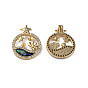 Brass Pave Clear Cubic Zirconia Peg Bails, with Synthetic Abalone Shell/Paua Shell, Nickel Free, Flat Round with Star