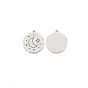 304 Stainless Steel Pendants, Flat Round with Moon Pattern