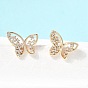 Brass Micro Pave Cubic Zirconia Stud Earrings, Butterfly