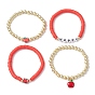4 шт. 4 стили диск ручной работы полимерная глина и позолоченные немагнитные синтетические гематитовые бусины бисерные эластичные браслеты для женщин, с эмалевыми подвесками из акрила и сплава