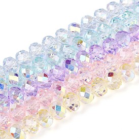 Прозрачные стеклянные бусины, рондель, с половиным покрытием, с покрытием AB цвета, граненые