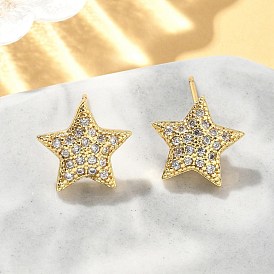 Серьги-гвоздики из латуни с микро-паве и прозрачным кубическим цирконием, без свинца и без кадмия, долговечный