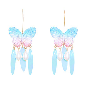 Geometric Acrylic Butterfly Waterdrop Pearl Earrings for Women - Unique Fashion Accessories