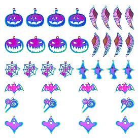 36Pcs 9 Style 201 Stainless Steel Stamping Blank Tag Pendants, Ion Plating(IP), for Halloween, Mixed Shapes