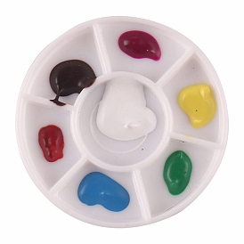Mini Plastic Simulated Paint Palette, Doll Drawing Study Supplies, for Miniature Dollhouse Decoration, Flat Round