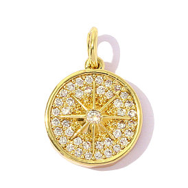 Латунные микропаве прозрачные подвески с фианитом, компас очарование, ионное покрытие (ip), долговечный, реальный 18 k позолоченный