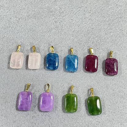 10Pcs 5 Colors Dyed Natural Malaysia Jade Pendants, Rectangle Charms with 304 Stainless Steel Snap on Bails, Mixed Color