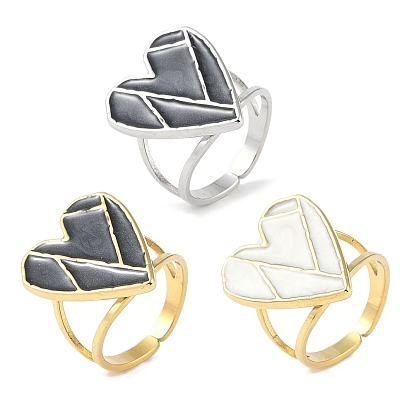 Ионное покрытие (ip) 304 кольца на пальцах в форме сердца из эмали из нержавеющей стали, открытые кольца для женщин