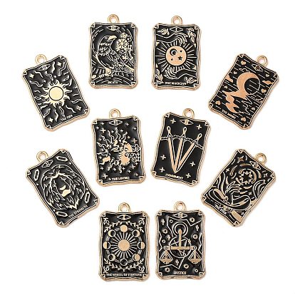 Alloy Pendants, with Enamel, Golden, Rectangle with Tarot Charm