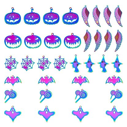 36Pcs 9 Style 201 Stainless Steel Stamping Blank Tag Pendants, Ion Plating(IP), for Halloween, Mixed Shapes