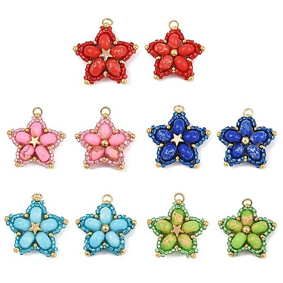 Подвески из стеклянного бисера ручной работы и синтетических окрашенных бусин императорской яшмы, звезда, с 304 петлей из нержавеющей стали с открытыми кольцами