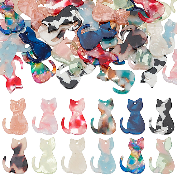 48шт 12 цветные непрозрачные акриловые подвески, подвески в форме кошки
