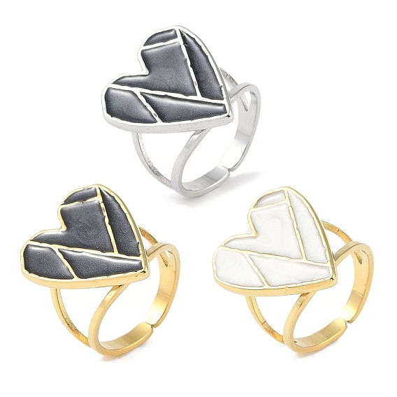 Ионное покрытие (ip) 304 кольца на пальцах в форме сердца из эмали из нержавеющей стали, открытые кольца для женщин