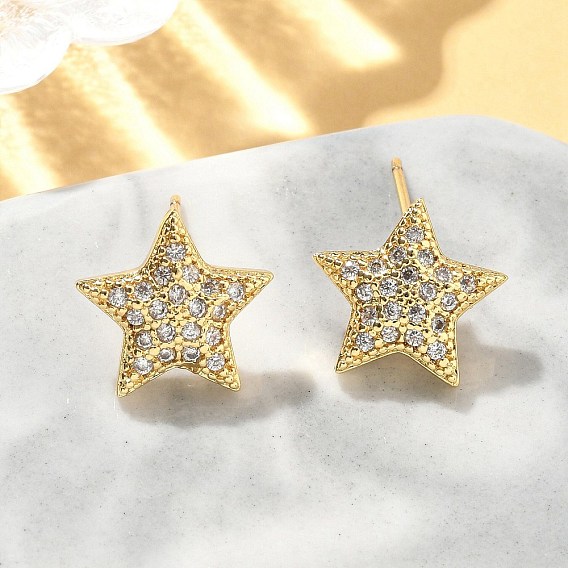 Серьги-гвоздики из латуни с микро-паве и прозрачным кубическим цирконием, без свинца и без кадмия, долговечный