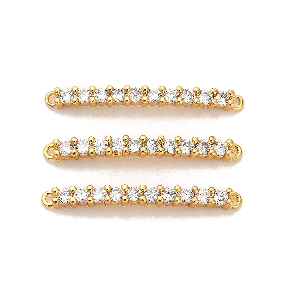 Подвески-соединители с изогнутыми прямоугольниками из латуни с микропаве из прозрачного кубического циркония, ионное покрытие (ip)