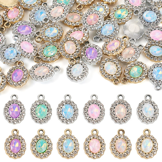40 шт. 2 Цветной сплав с УФ-покрытием и подвесками из разноцветного стекла и стразов, овальные