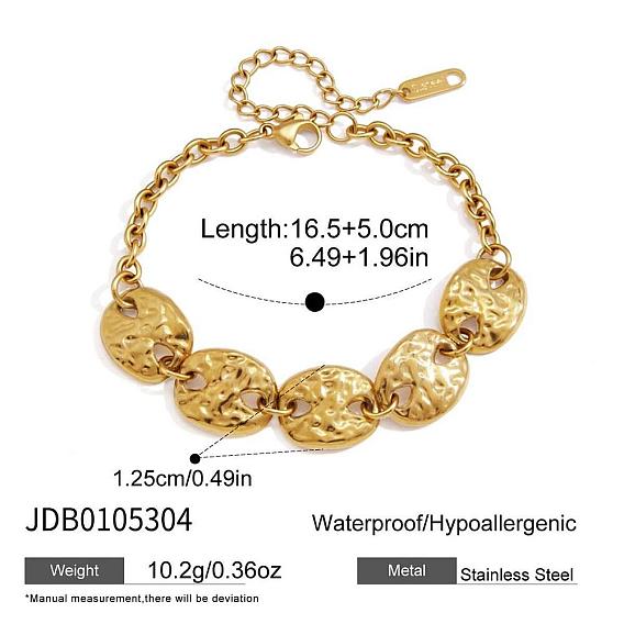 304 Stainless Steel Textured Oval Link Bracelets for Women