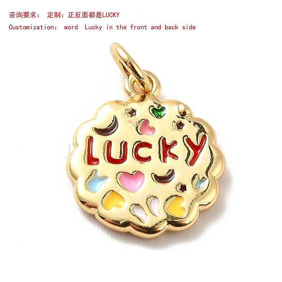 Стойка металлическая латунная микропрофилированная кубическая циркония подвески, без кадмия и без свинца и без никеля, с эмалью и кольцом для прыжков, плоский круглый со словом удачливый