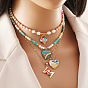 Natural Stone Necklace with Pearl Collarbone Chain and Heart Pendant - N1085