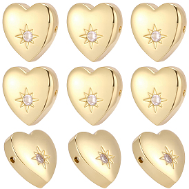 12 шт. латунные бусины из кубического циркония с микропаве, сердце, стойки покрытие, долговечный, без свинца и без кадмия