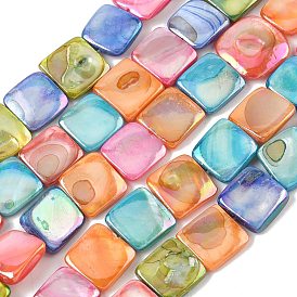 Естественных пресноводных оболочки бисер нитей, окрашенные, с покрытием AB цвета, квадратный