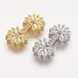 Brass Micro Pave Cubic Zirconia Fold Over Clasps, Flower