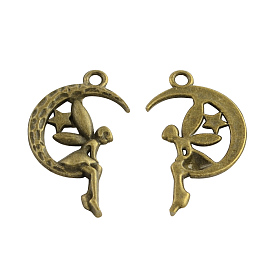 Тибетский стиль сплава луна с подвесками сказочных, Хэллоуин, без кадмия и без свинца, 26x14x2 мм, Отверстие : 2 мм , около 952 шт / 1000 г