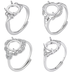 4шт. 4 стили латунные кольца с микропаве из кубического циркония, регулируемые застежки, настройки зубчатого кольца, овальные