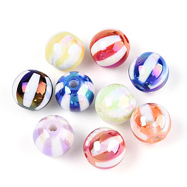 Непрозрачные акриловые бусины с УФ-покрытием, радужный, круглый с полосой