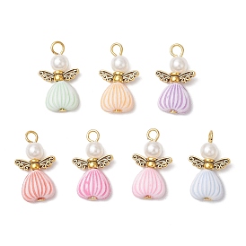 Ангел подвески, с железными штифтами с плоской головкой, круглыми бусинами из АБС-пластика с имитацией жемчуга, бусинами в виде крыльев феи из сплава в тибетском стиле и акриловыми бусинами в стиле ремесла