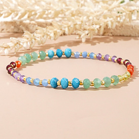 Bohemian Style Chakra Faceted Natural Aquamarine & Amethyst & Green Aventurine & Garnet & Apatite & Olive Quartz & Carnelian Bead Stretch Bracelets for Women