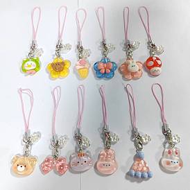 12 Piezas lindas de correas de resina para colgantes móviles, Con cuentas de flores de imitación de perlas de plástico ABS., formas mixtas