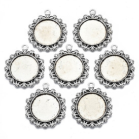 Tibetan Style Alloy Pendant Cabochon Settings, Cadmium Free & Lead Free, Flat Round
