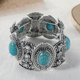 Bohemian Ethnic Turquoise Bracelet - Vintage Silver Natural Stone Bracelet