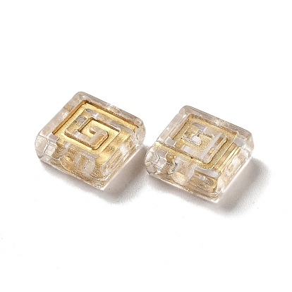 Transparent Plating Acrylic Beads, Golden Metal Enlaced, Square