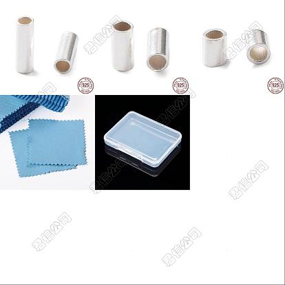45pcs 3 styles 925 perles tubulaires d'espacement en argent sterling, colonne, avec tissu en daim chiffon de polissage argent carré